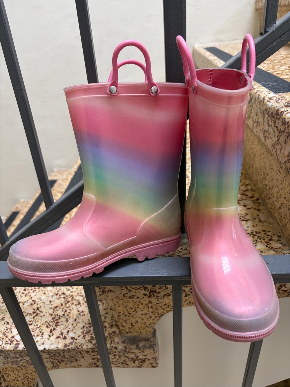 Kids Pink Rainbow Rain Boots